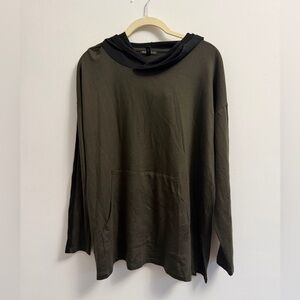 Eileen Fisher Dark Olive Green Hoodie Sweatshirt - Size XS